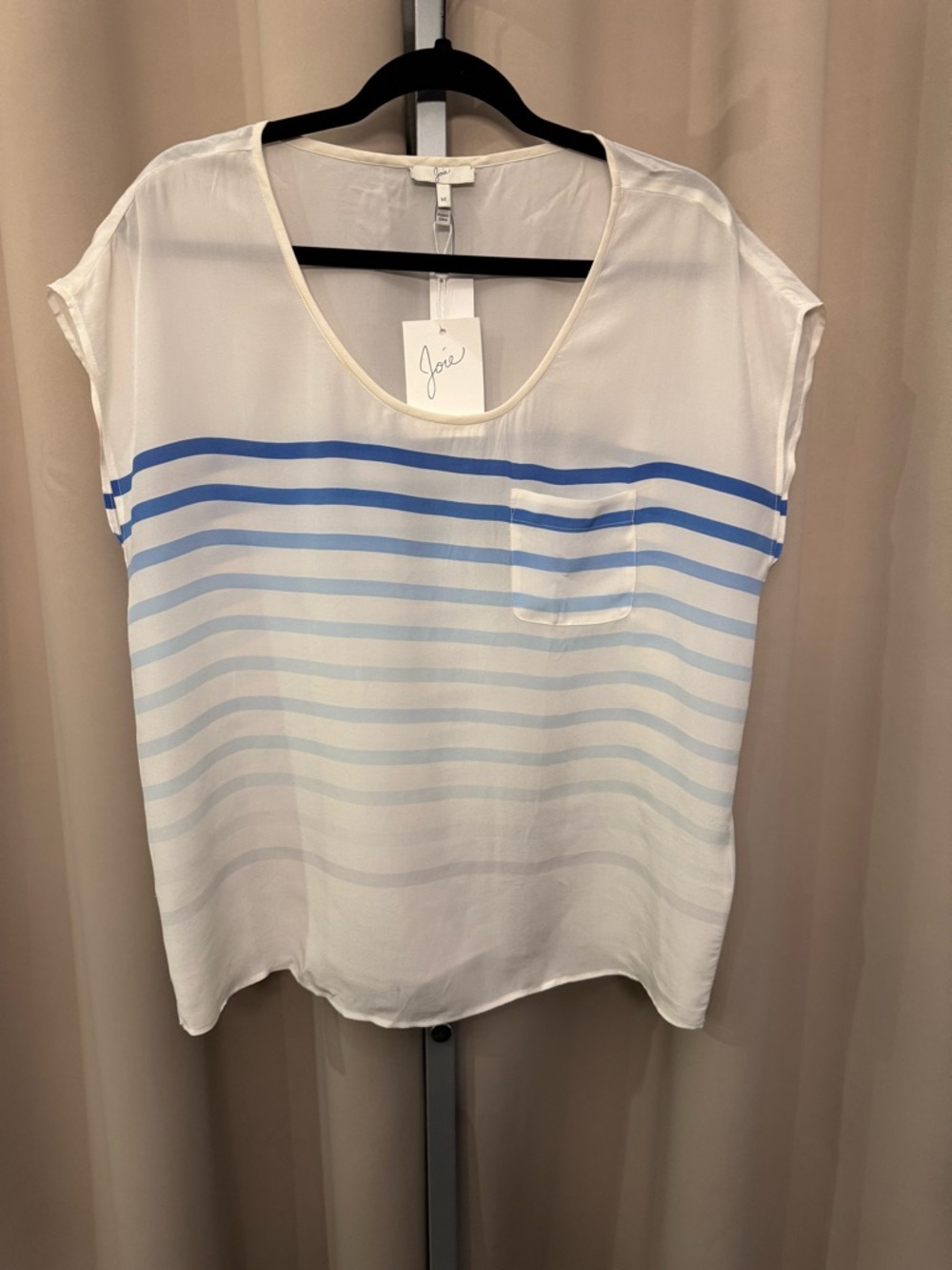 Joie White Silk Top with Blue Gradient Stripes
